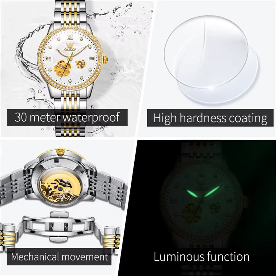 OLEVS Armbanduhr Automatik, Edelstahl, Diamant, Damen - Bild 3