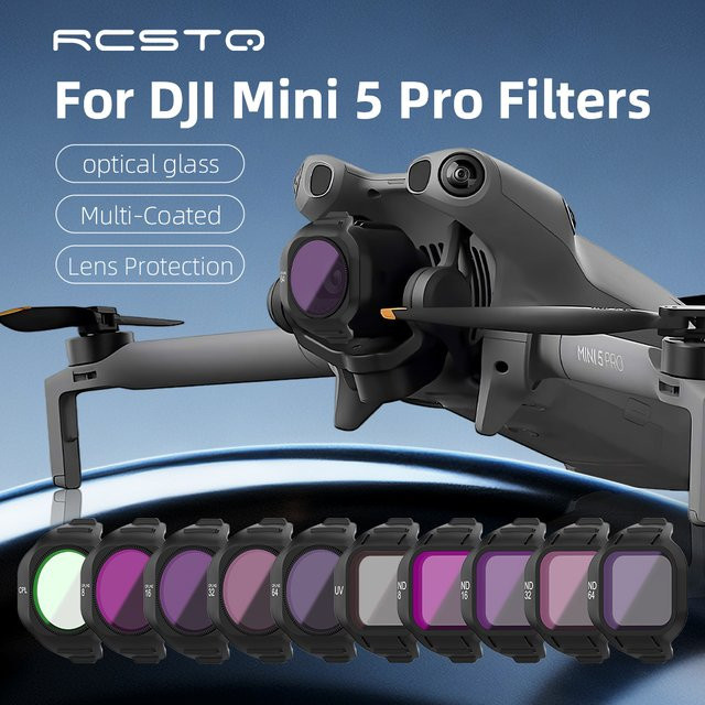 RCSTQ Objektivfilter Set für DJI Mini 5 Pro mit UV, CPL und ND Filtern (ND8/ND16/ND32/ND64) in Schwarz - Bild 1