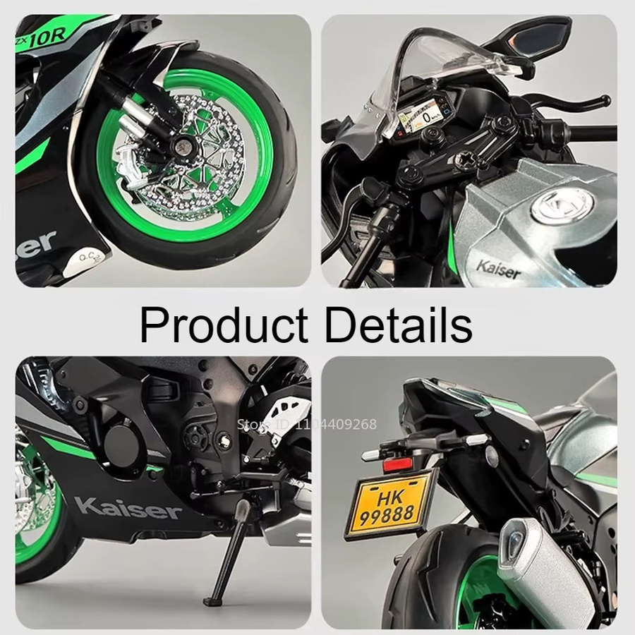 MAKEDA Kawasaki ZX-10R KX450 Motorrad Spielzeug Modell, Maßstab 1:12, Metall, Grün - Bild 2