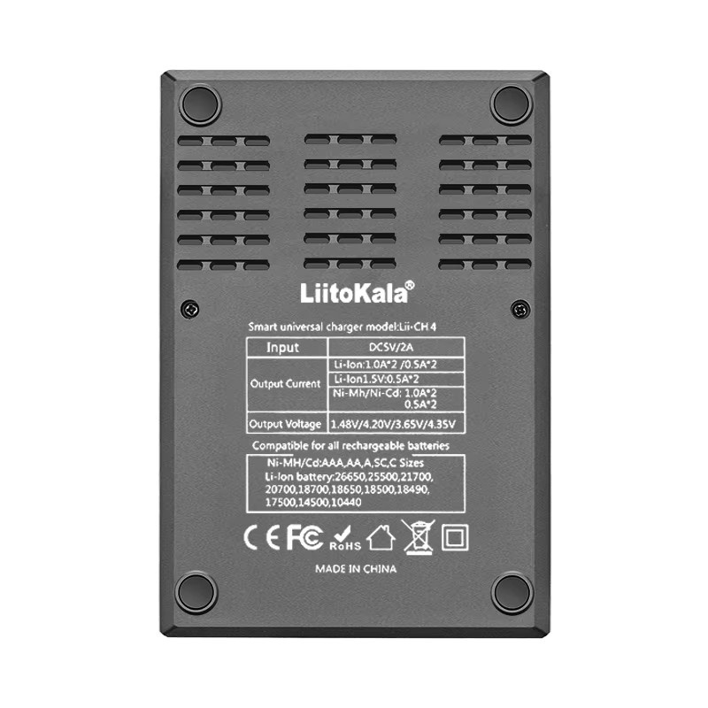 LiitoKala Intelligentes Batterieladegerät Lii-CH4 in Schwarz für 1,2V 1,5V 3,2V 3,7V 3,80V Akkus wie 18650 21700 26650 32700 sowie AA und AAA - Bild 2