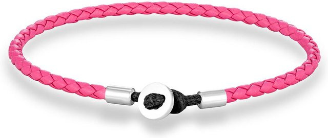 YULIN Lederarmband, geflochten, Edelstahlknopf, rose, Unisex, 17 cm - Bild 1