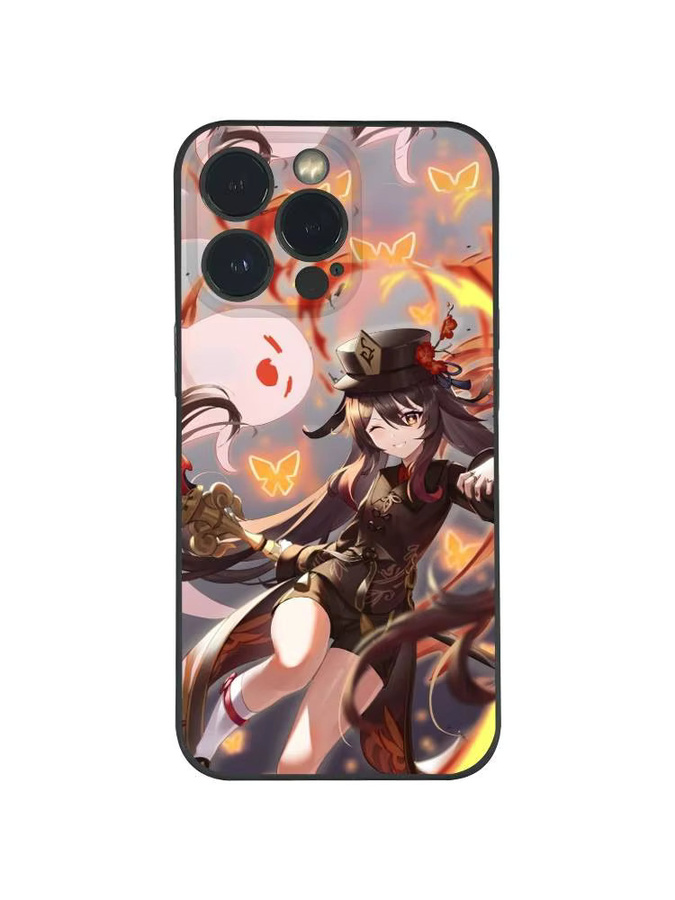 Hu Tao Genshin Impact Handyhülle für iPhone 11 bis 17 Pro Max Plus Mini, Schwarz Frosted Soft Shell - Bild 6