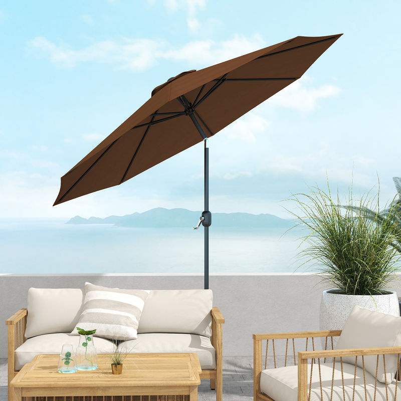Outsunny Sonnenschirm mit Handkurbel aus Polyester und Stahl in Braun, Durchmesser: 2,95 m, Höhe: 2,5 m - Bild 2