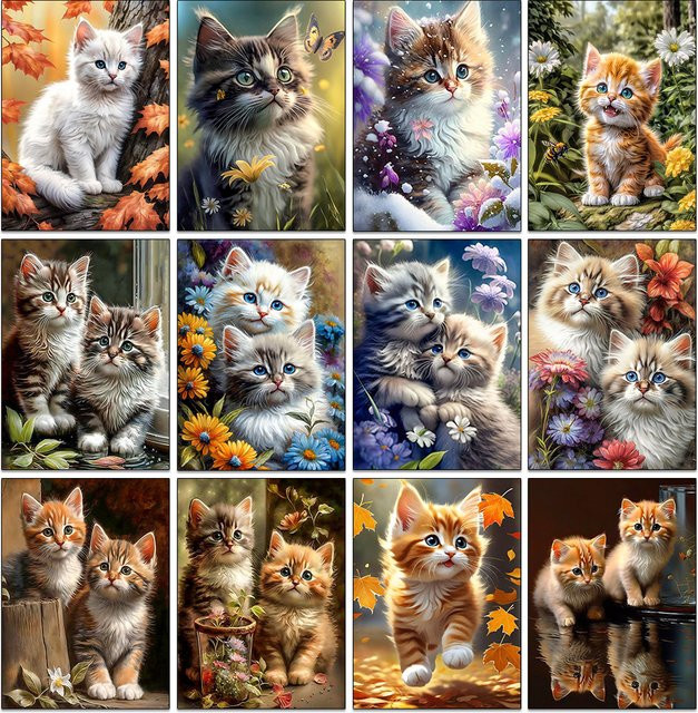 QIZITENG 5D DIY Diamant Malerei Katze Mosaik Stickerei Set in Mehrfarbig, B/H: 30,0 x 20,0 cm - Bild 1