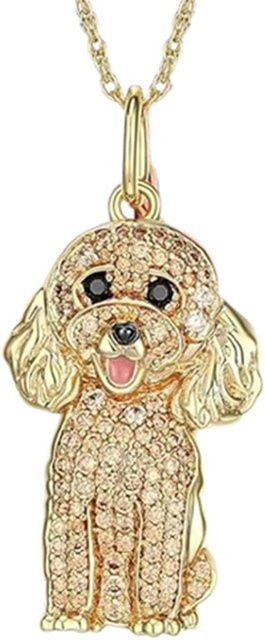 Halskette Schnauzer Hund Anhänger, Gold, Messing, Kristall, Damen, 50cm - Bild 1