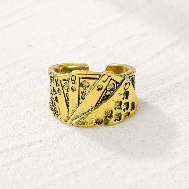 Spielkarten Ring, Messing, Gold, Unisex, Offener Ring - Bild 1