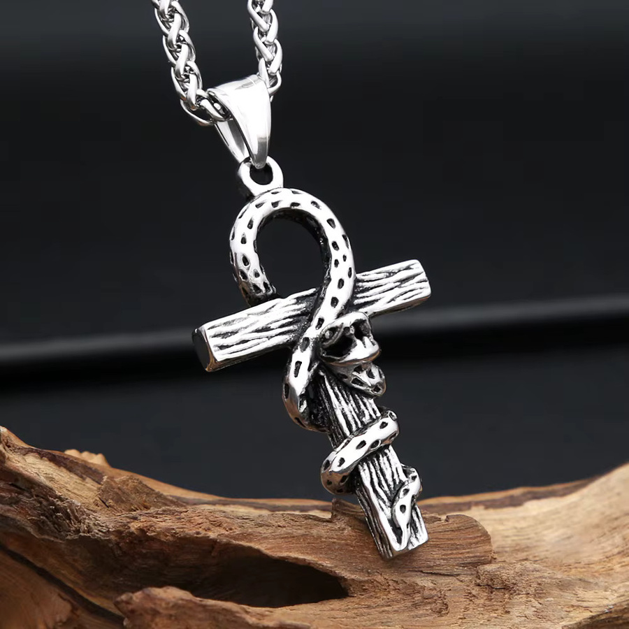 NORTHMAN Halskette mit Schlange Kreuz Anhänger, Edelstahl, Silber, Unisex - Bild 2