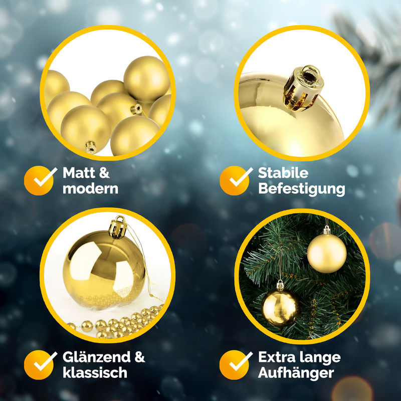 Casaria Weihnachtskugeln Set aus Kunststoff in Gold, 54-teiliges Hängeornament für deine Weihnachtsdekoration - Bild 5