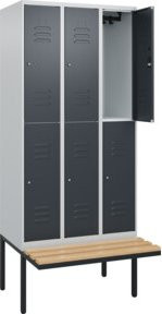 C+P Doppelstock-Spind Classic PLUS Sitzbank mit 3 Abteilen und Buche-Hartholz Sitzfläche, B/T/H: 212 x 90 x 81,5 cm - Bild 1