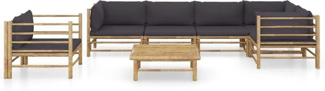 vidaXL 7-tlg Garten-Lounge-Set aus Bambus mit dunkelgrauen Kissen Modell 5 - Bild 1