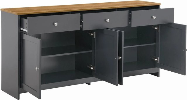 okwish Sideboard in Schwarz mit 4 Türen und 3 Schubladen für Wohnzimmer und Esszimmer, B/T/H: 160 x 37 x 75 cm - Bild 1