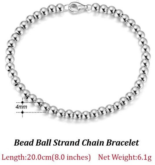 Orsa Jewels Perlen Ball Strang Kette Armband, 925 Sterling Silber, Unisex - Bild 1