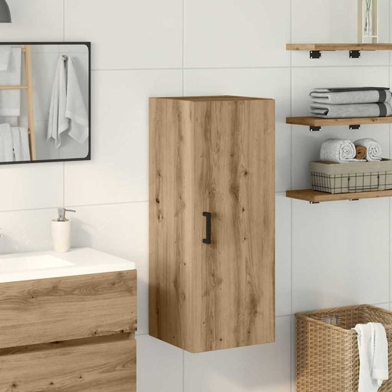 Wandschrank Vidaxl in Eiche Natur Braun aus Holzwerkstoff mit Drehtüren, B/T/H: 34,5 x 34 x 90 cm - Bild 1