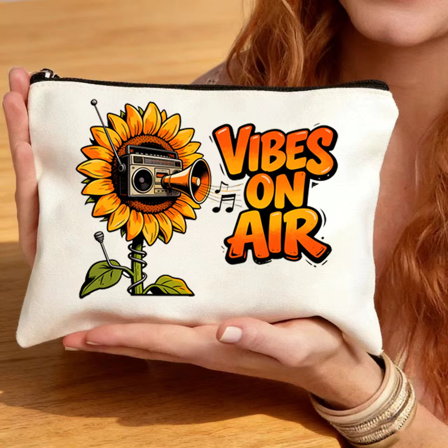 Multifunktionale Canvas-Tasche mit Sonnenblumenmotiv in Weiß als Stifteetui oder Münzgeldbörse - Bild 3