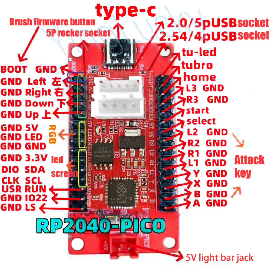 Raspberry Pi Pico Zero USB-Controller-Kit für PC, PS4 und Switch zur DIY-Erstellung von Arcade-Joysticks und Hitbox-Controllern inklusive Encoder und OLED-Kabel - Bild 3