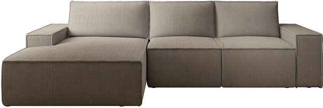 Vente-unique Schlafsofa Amelia in Taupe mit Cord-Bezug, L-Form, Breite: 297 cm - Bild 1