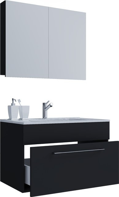 VCM 3-tlg. Badmöbel Set Badinos modern hängend mit Keramik-Waschbecken, Unterschrank und Spiegelschrank, Breite: 80 cm - Bild 1