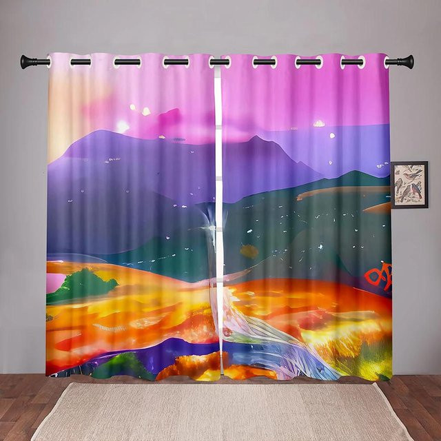 Verdunkelungsvorhänge Naturlandschaft Sonnenuntergang Meer von Yiran Furniture, Mehrfarbig, B: 55 cm, H: 120 cm - Bild 1