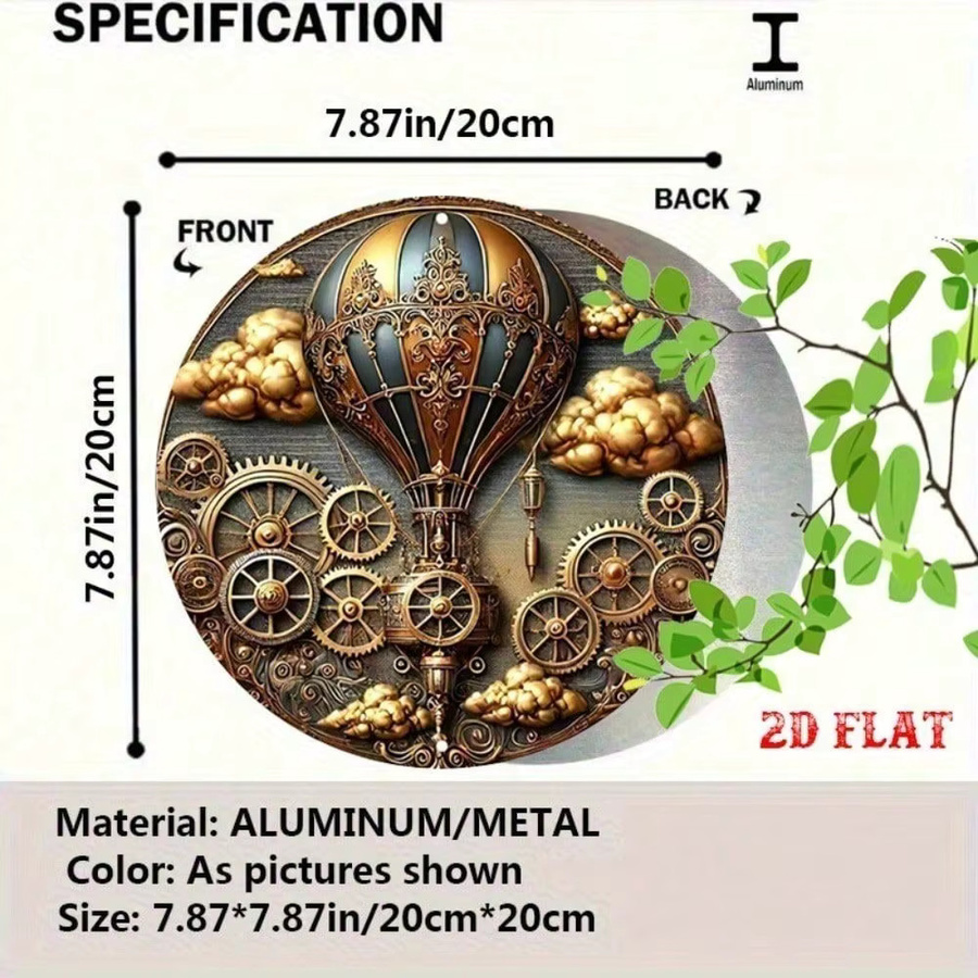 GlamourSteam Vintage Heißluftballon Wandkunst aus Metall, rundes Steampunk-Dekor aus Aluminium, Durchmesser: 20 cm - Bild 4