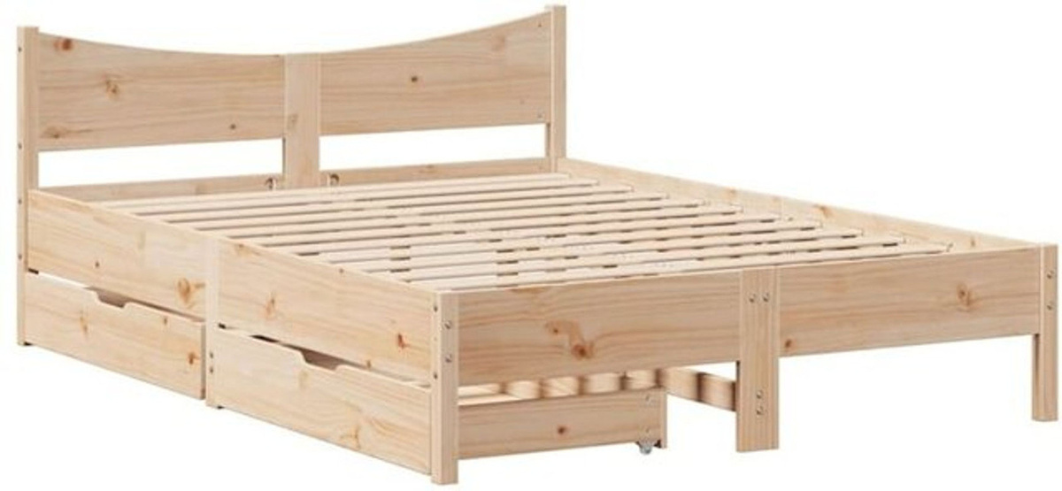 Massivholzbett Vidaxl aus Kiefer in Braun im Landhausstil mit Schubladen B: 135 cm, T: 190 cm - Bild 1
