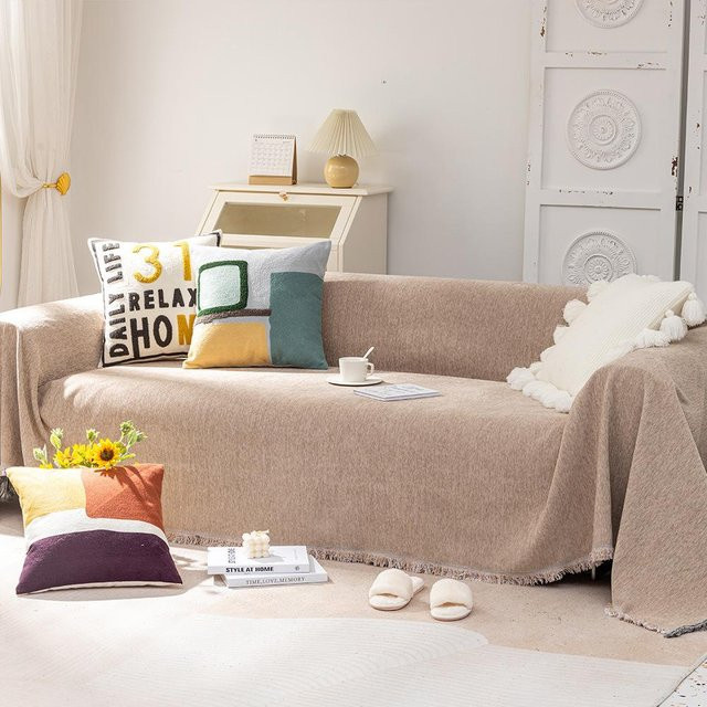 Nordisches Chenille Sofa Handtuch in Grau oder Beige, Staubdicht und Sandabweisend, B: 180 cm, T: 130 cm - Bild 1