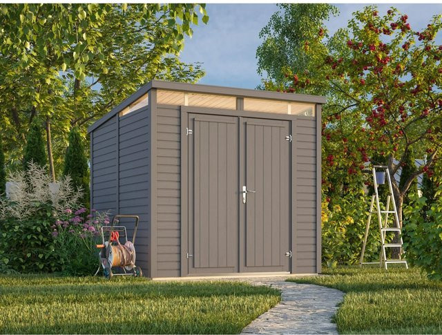 Palmako Holz-Gartenhaus Elias mit Pultdach in Dunkelgrau inklusive Boden, B/T/H: 228 x 221 x 220 cm - Bild 1