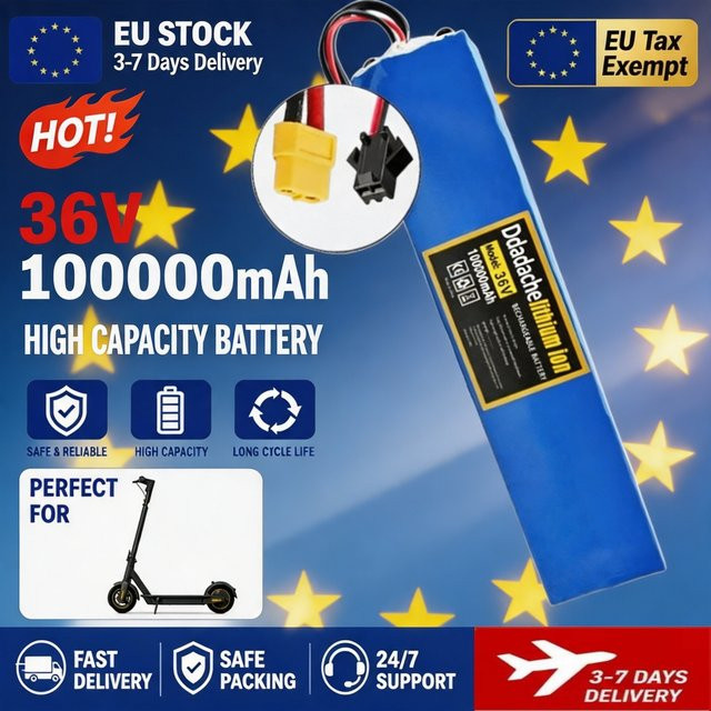 Ddadache Lithium-Ionen-Akku 36V 10S3P 100000mAh mit BMS und XT60+JST-Anschluss in Blau für Elektroroller und E-Bikes - Bild 1