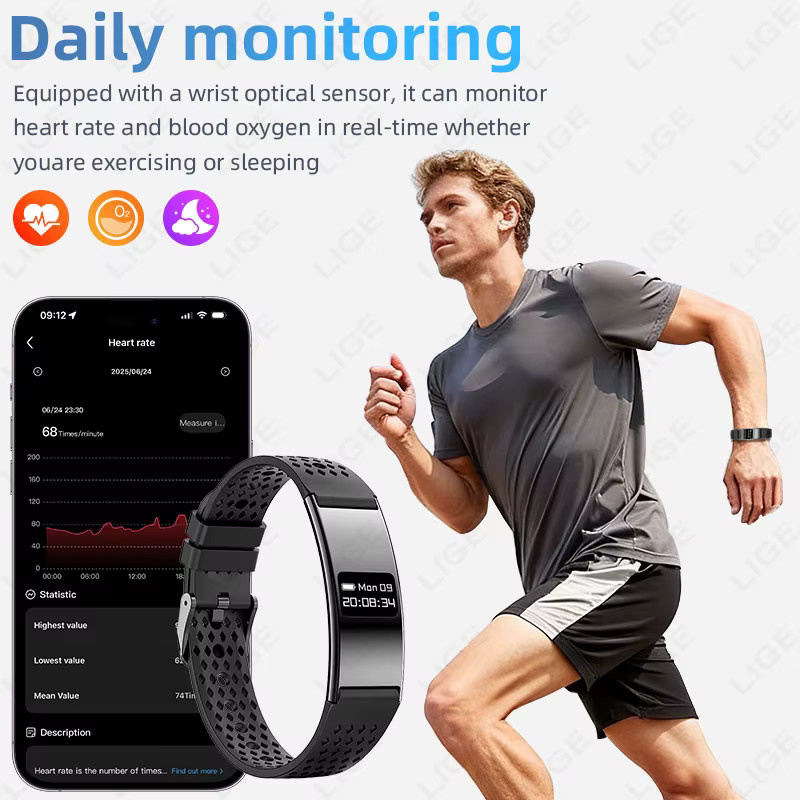 LIGE Smart Armband Fitness Tracker mit Herzfrequenz Monitor und Wasserdichtigkeit für Android und iOS in Schwarz und Silber - Bild 3