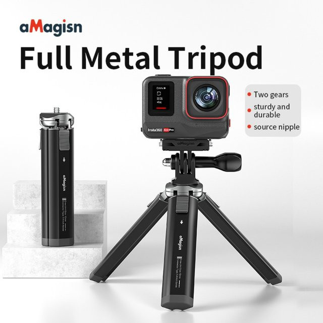aMagisn Metallstativ aus Aluminiumlegierung in Schwarz für Insta360, GoPro Hero und DJI OSMO Action-Kameras - Bild 1