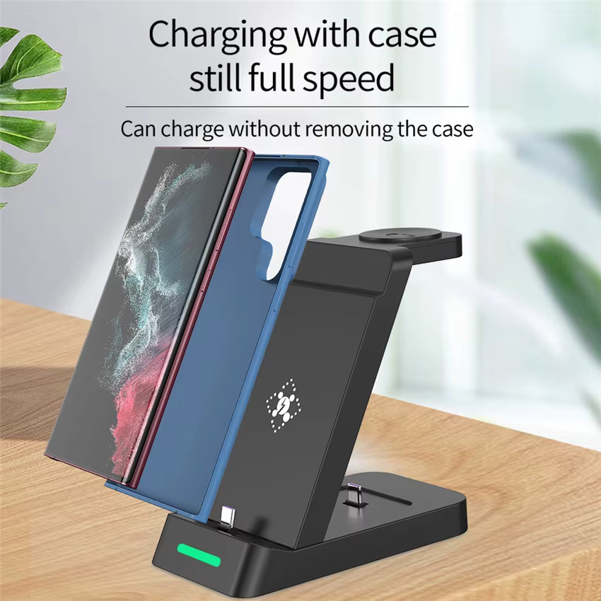 VIKEFON 3-in-1 Kabelloses Ladegerät für iPhone, Samsung Galaxy und Apple Watch als Schnelle Ladestation in Schwarz und Weiß - Bild 3