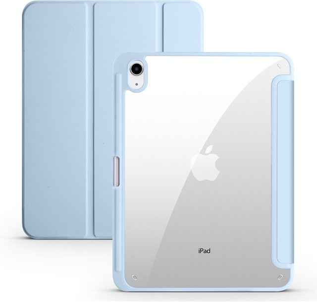 BLOCROSS iPad Hülle mit Stifthalter und transparenter Acryl-Rückseite, dreifach faltbare Hartschale für iPad 9, 10, 11. Generation sowie iPad Air 5, Farben: Transparent, Pink, Blau - Bild 1