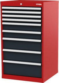 STIER Schubladenschrank mit 9 Schubladen aus Stahl in Rot/Anthrazitgrau, B/T/H: 60,0 x 57,5 x 102,0 cm - Bild 1