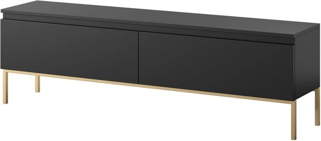 Selsey TV-Lowboard Bemmi in Schwarz und Gold mit minimalistischem Design, Breite: 150 cm, Höhe: 46 cm, Tiefe: 32 cm - Bild 1