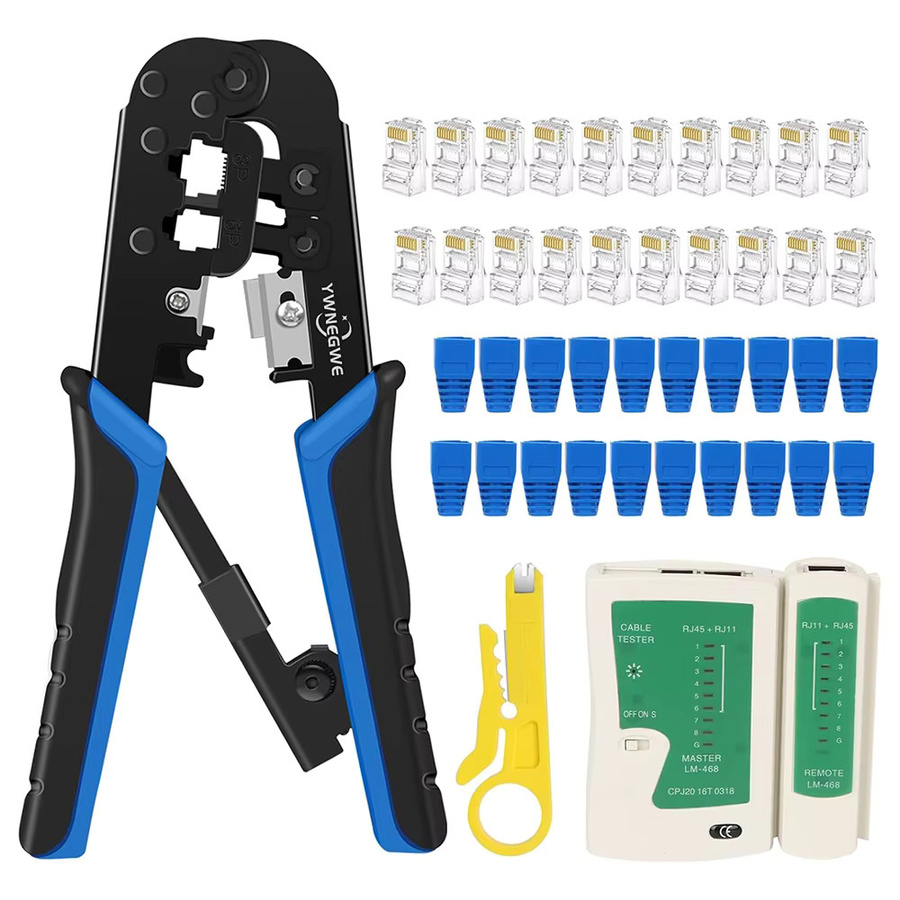 WOZOBUY RJ45 und RJ11 Crimpzange in Blau für Ethernet Netzwerk LAN Kabel mit Cutter und Stripper für 6P 8P RJ-11/RJ-12/RJ-45 - Bild 2