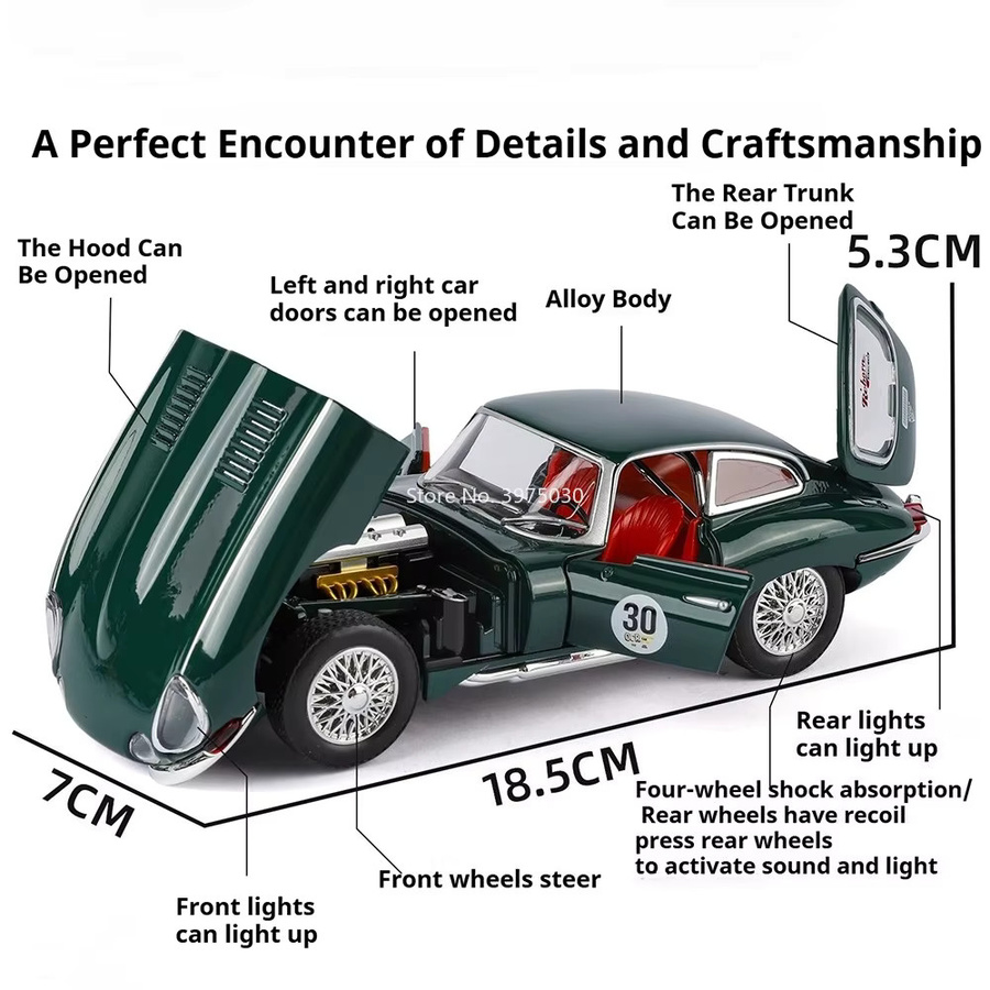 Atlantikmodelle E-Typ Oldtimer, Druckgussauto, Maßstab 1:24, Metall, Grün - Bild 3