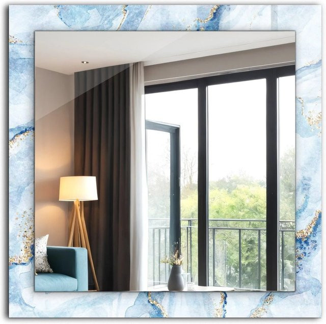 Tulup Dekorativer Wandspiegel mit abstraktem Marmormuster in Blau, Rechteckig, B/H: 60 x 60 cm - Bild 1
