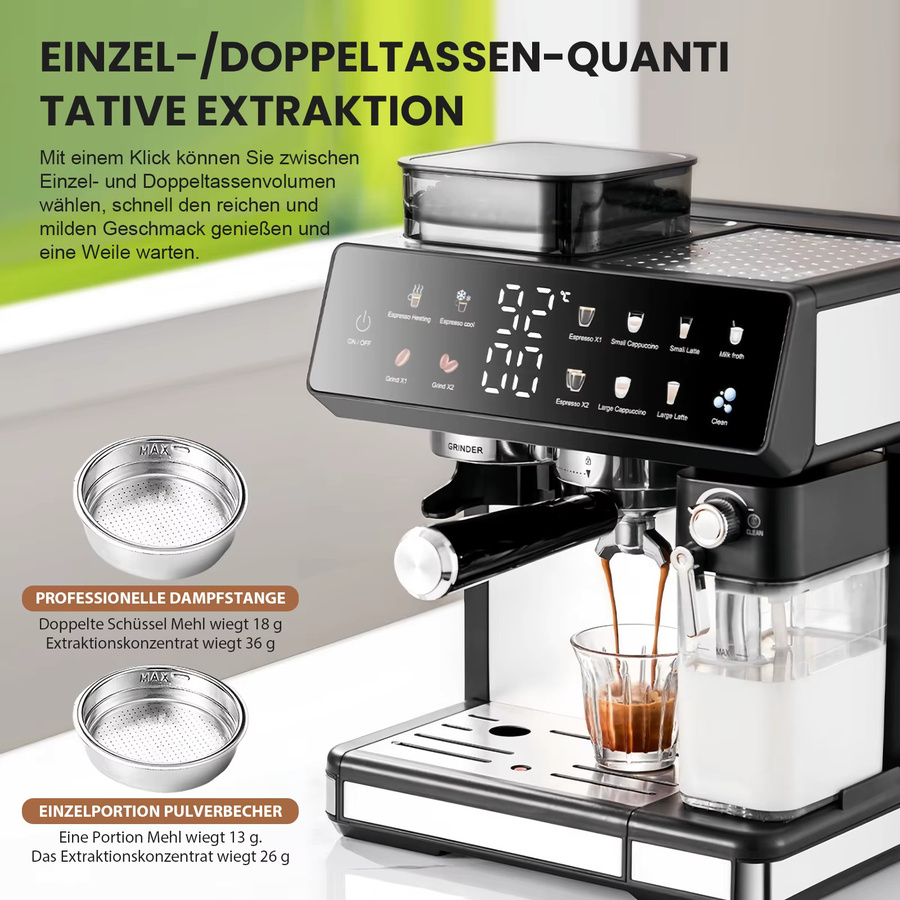 Aiorber Kaffeevollautomat in Schwarz mit 1350W, Dual Boiler, Milchaufschäumer, Touchscreen und 2,7l Wassertank für Bohnen- und Pulverkaffee - Bild 4