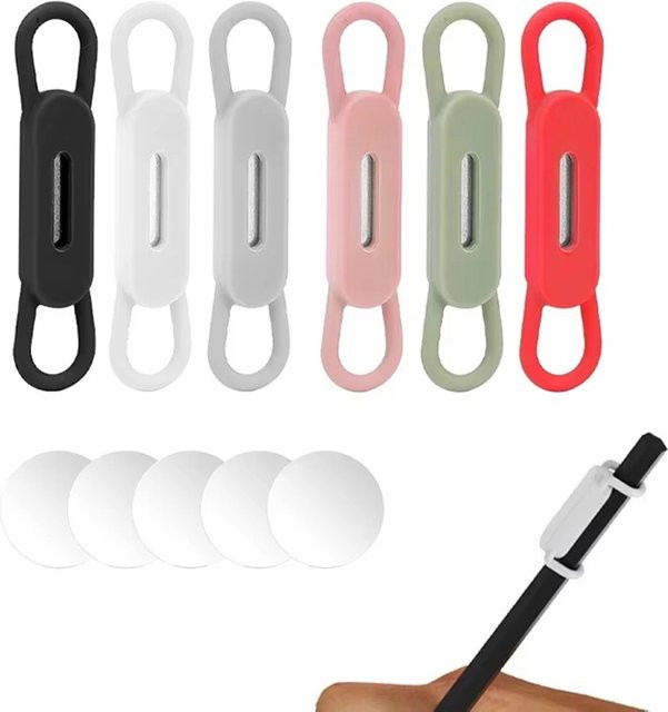Mrgabwte Magnetischer Stifthalter mit elastischem Band und Touchpen-Clips, Set aus 2 oder 6 Stück, Farben: Schwarz und Bunt - Bild 1