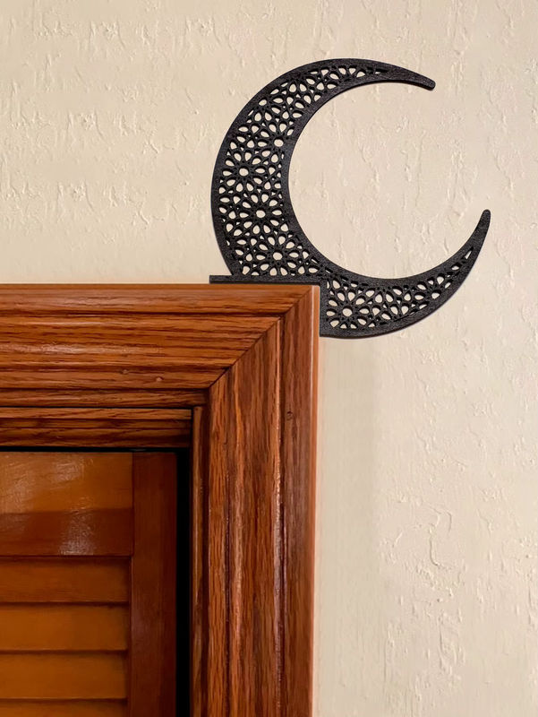 Ramadan Mond Dekoration mit Eid Mubarak Schriftzug, hängendes Ornament aus Holz in Schwarz, orientalische Türdekoration - Bild 3