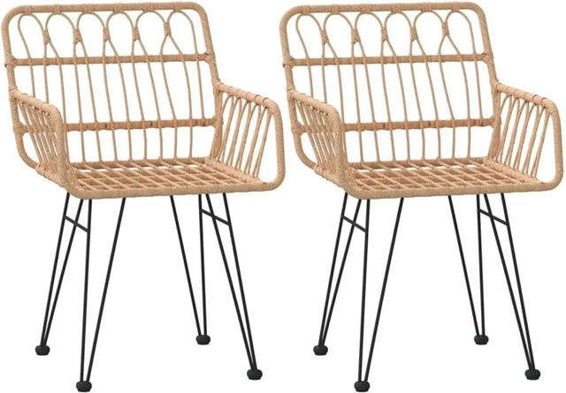 Furnicato Gartenstühle Set aus 2 Stück mit Armlehnen aus PE-Rattan in Braun und Beige, B/T/H: 56 x 64 x 80 cm - Bild 1