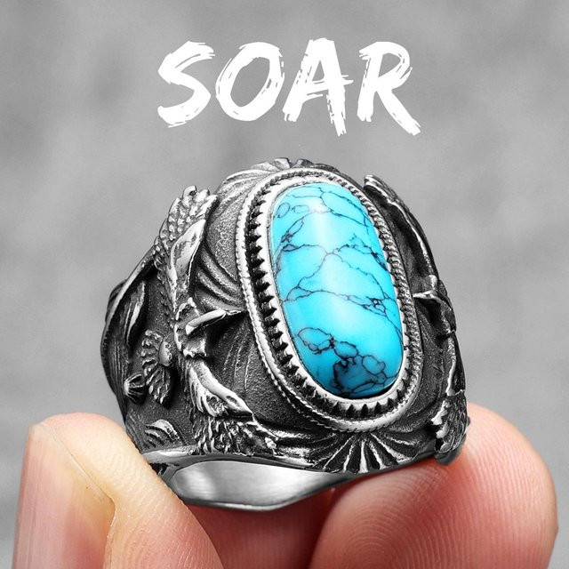 Yiran Jewelry Ring, Edelstahl, Türkis, Herren, Klassisch - Bild 1