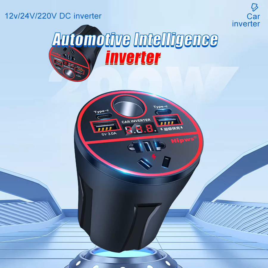 Auto-USB-Ladegerät 200W Adapter mit Digitalanzeige, Fahrzeugladegerät für Zigarettenanzünder inklusive QC3.0 und PD Typ C, Schwarz - Bild 6