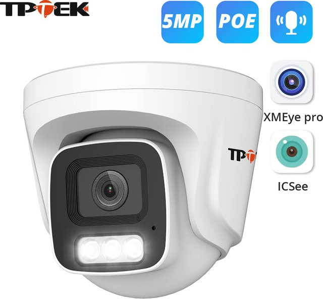 TPTEK 5MP IP Kamera PoE Indoor Überwachungskamera mit Zwei-Wege-Audio, Farb-Nachtsicht und iCSee/XMEye Pro Kompatibilität in Weiß - Bild 1
