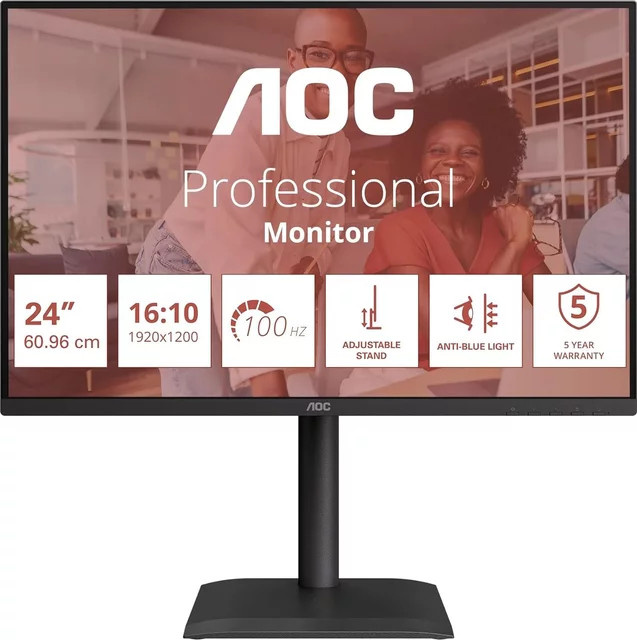 AOC X24E4U LED-Monitor 61 cm (24 Zoll) WUXGA IPS Display mit HDMI, DisplayPort und USB-A in Schwarz - Bild 1