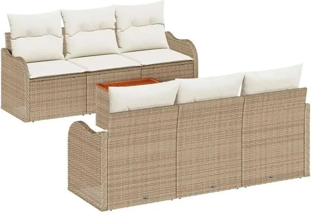 vidaXL Garten-Sofa-Set 7-teilig aus Poly Rattan in Beige mit Polsterung und Stauraumfunktion - Bild 1