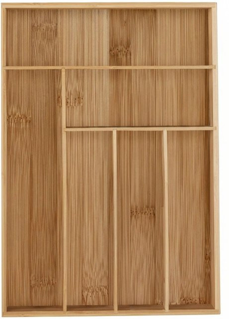 Relaxdays Besteckkasten aus Bambus in Natur Braun mit 6 Fächern, H x B x T: 5 x 30,5 x 43 cm - Bild 1