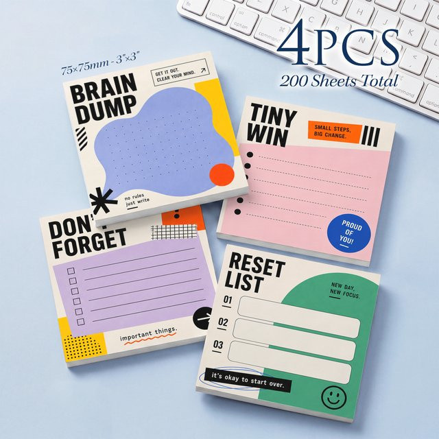 4er-Set Total Productivity Haftnotizen in Multicolour, 200 Blatt Memopads für Brain Dump und Reset-Listen, B/H: 7,5 x 7,5 cm - Bild 1