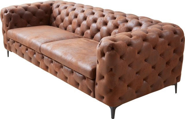 Riess-Ambiente Chesterfield 3-Sitzer Sofa Modern Barock in Antik Braun mit Microfaser und Federkern, Breite: 235 cm - Bild 1