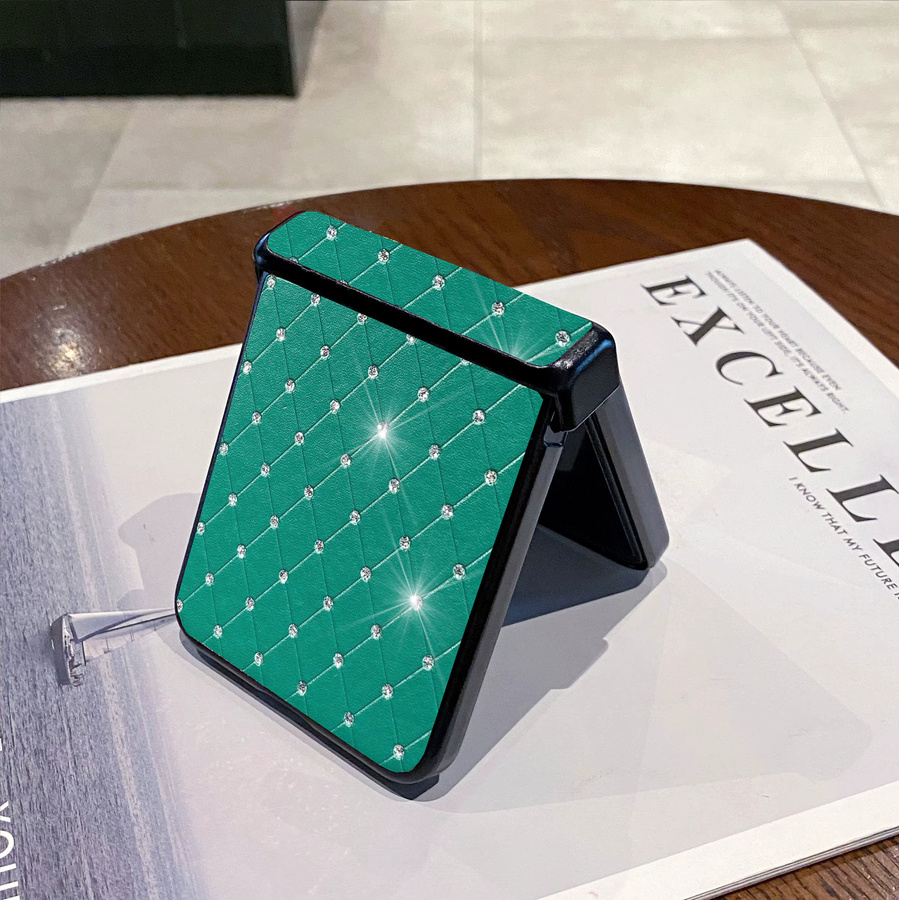 Luxuriöse Stoßfeste Leder-Handyhülle mit Rhombus-Gittermuster für Samsung Galaxy Z Flip 5G (Modelle: Z Flip 8 7 6 5 4 3 FE), Farbe: Grün - Bild 3