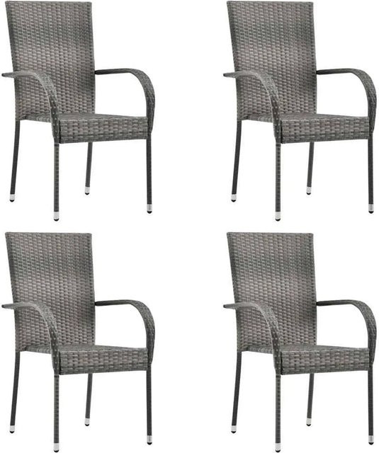 Furnicato Gartenstühle Set aus 4 Stück in Grau aus Poly Rattan mit Armlehnen und stapelbar - Bild 1
